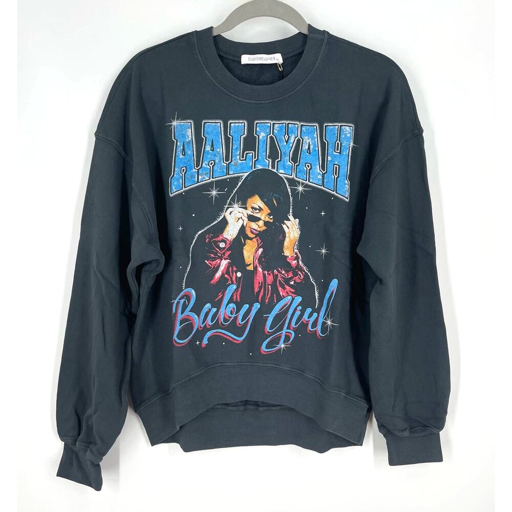 Daydreamer Aaliyah‎ Baby Girl Oversized Crew Sweatshirt XS Vintage Black NWT